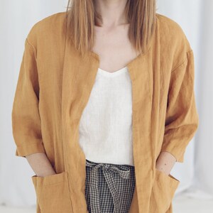 Loose Linen Jacket / Boho Linen Cardigan for Women / Linen Coat with Pockets / Relaxed Fit Cardigan image 3
