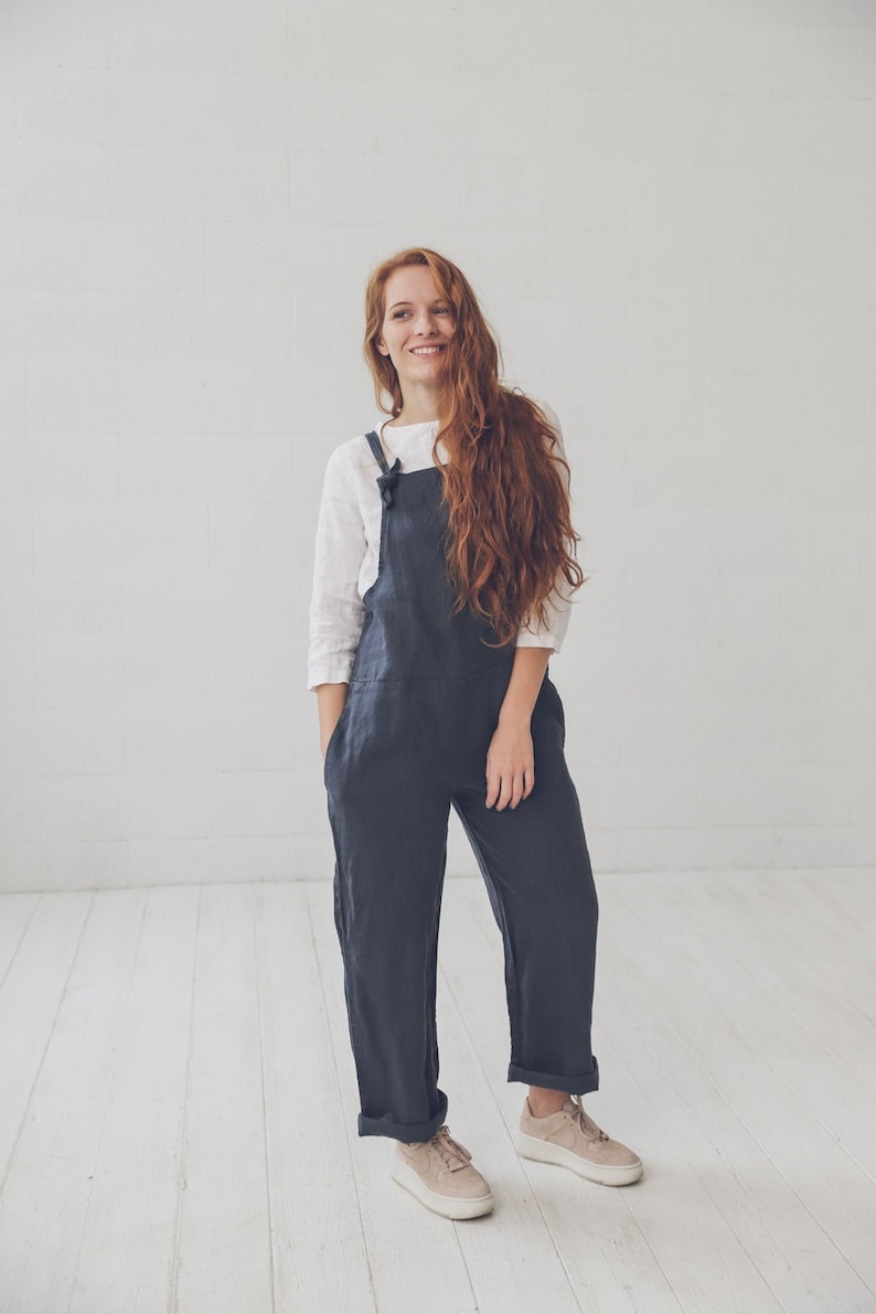 Loose Linen Overalls: Adjustable Strap Jumpsuit
