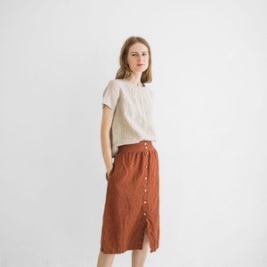 High Waist Spring Linen Skirt , Flax Linen Knee Length Linen Skirt, Buttons Down Linen Skirt image 2