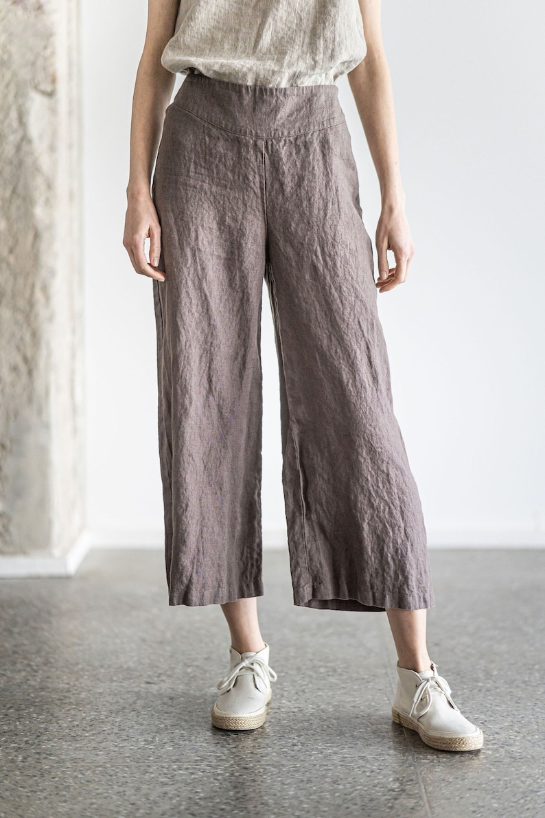 Wide-Leg Linen Pants, Relaxed Fit Flax Linen Pants, Linen Trousers For Women, Summer Linen Culottes image 1