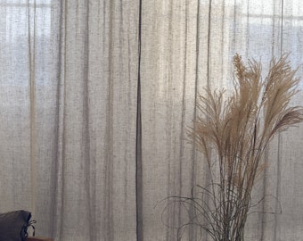 Rod Pocket See-Through Linen Day Curtains, Light Green Sheer Linen Day Drapes, Soft Washed Custom Linen Day Curtains