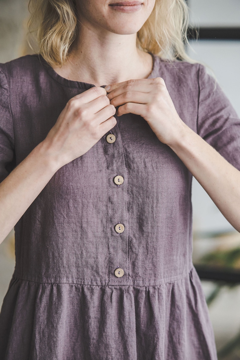 Classic Linen Dress / Flax Linen Women Dress / Wide Skirt Dress / Maternity Linen Dress / Linen Dress image 3