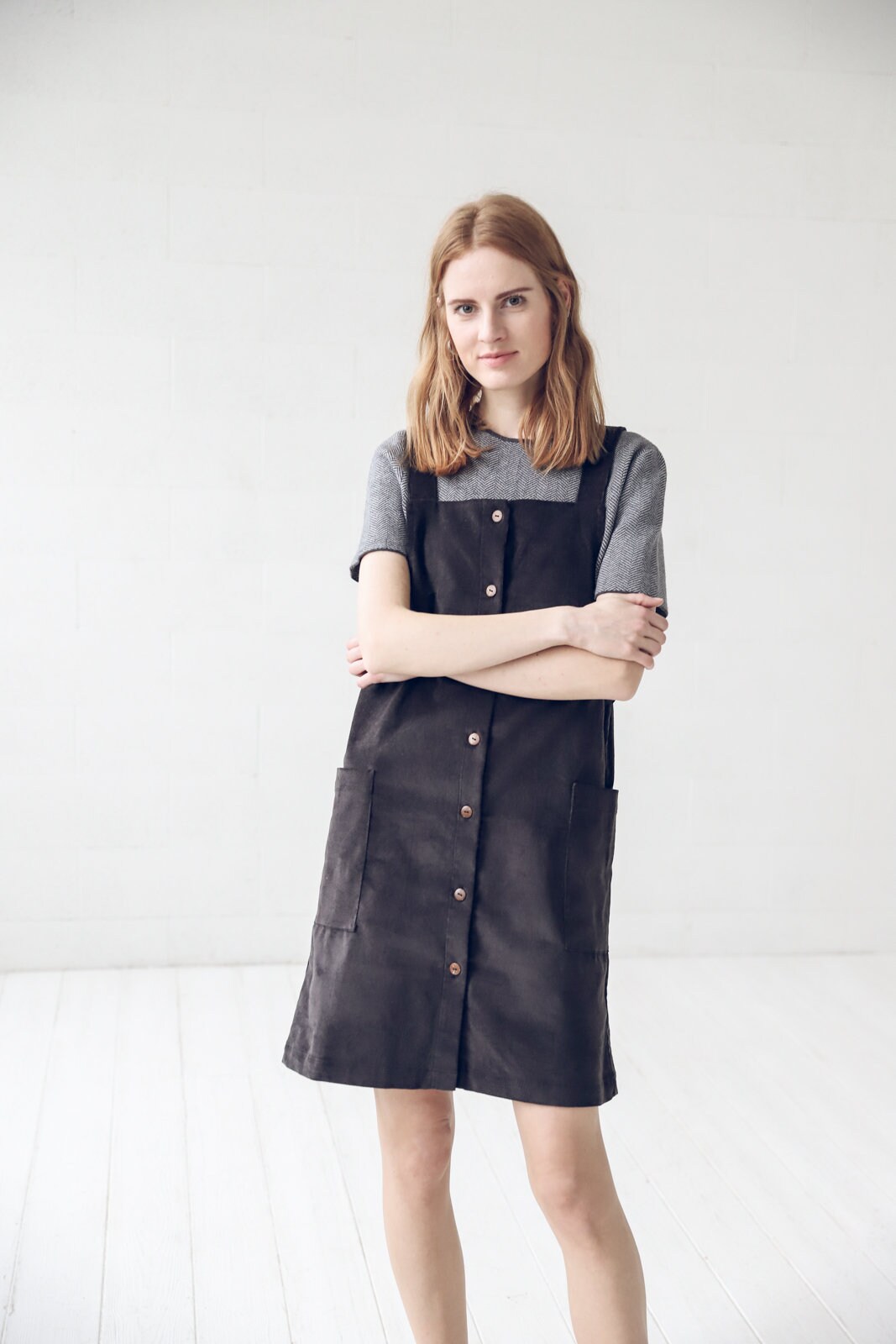 chinese dress ladies Alexandra Corduroy Pinafore in Bottle Green – Pink Lemons Boutique main image 0