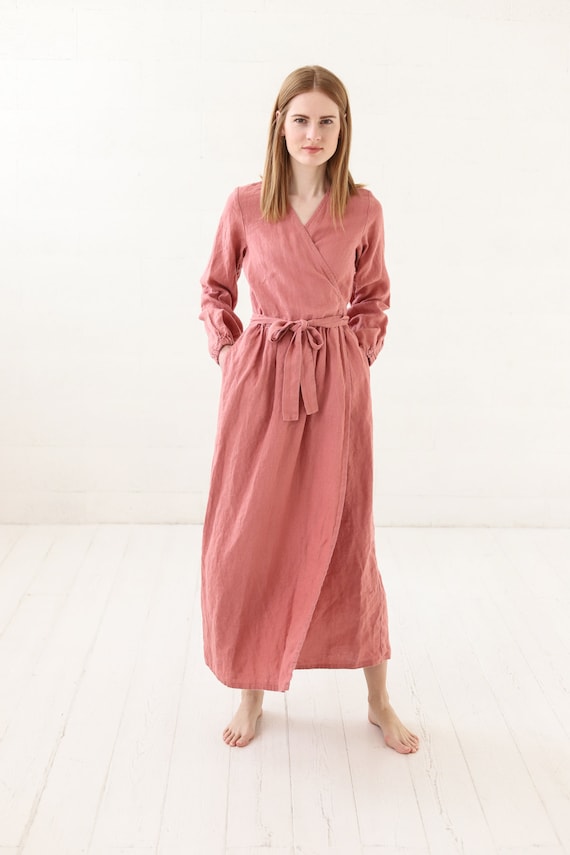 Maxi Linen Wrap Dress: Long Bridesmaids Summer Dress