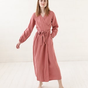 Maxi Wrap Linen Dress / Long Bridesmaids Linen Dress / Summer Women Dress image 7