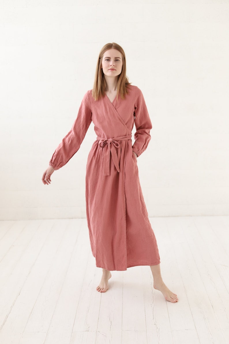 Maxi Wrap Linen Dress / Long Bridesmaids Linen Dress / Summer Women Dress image 7