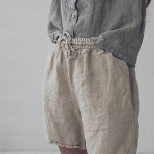 Linen Shorts / Loose Linen Elastic Waist Shorts / Summer Linen Shorts for Women image 5