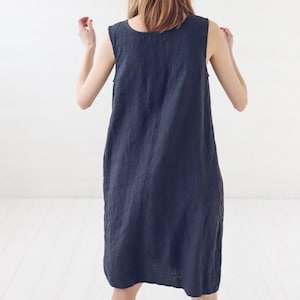 Everyday Basic Linen Dress / Minimalist A Line Midi Dress / Simple Dress With Pockets image 4