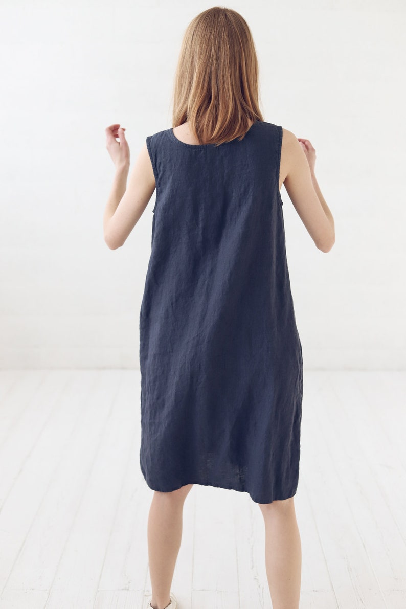 Everyday Basic Linen Dress / Minimalist A Line Midi Dress / Simple Dress With Pockets image 4
