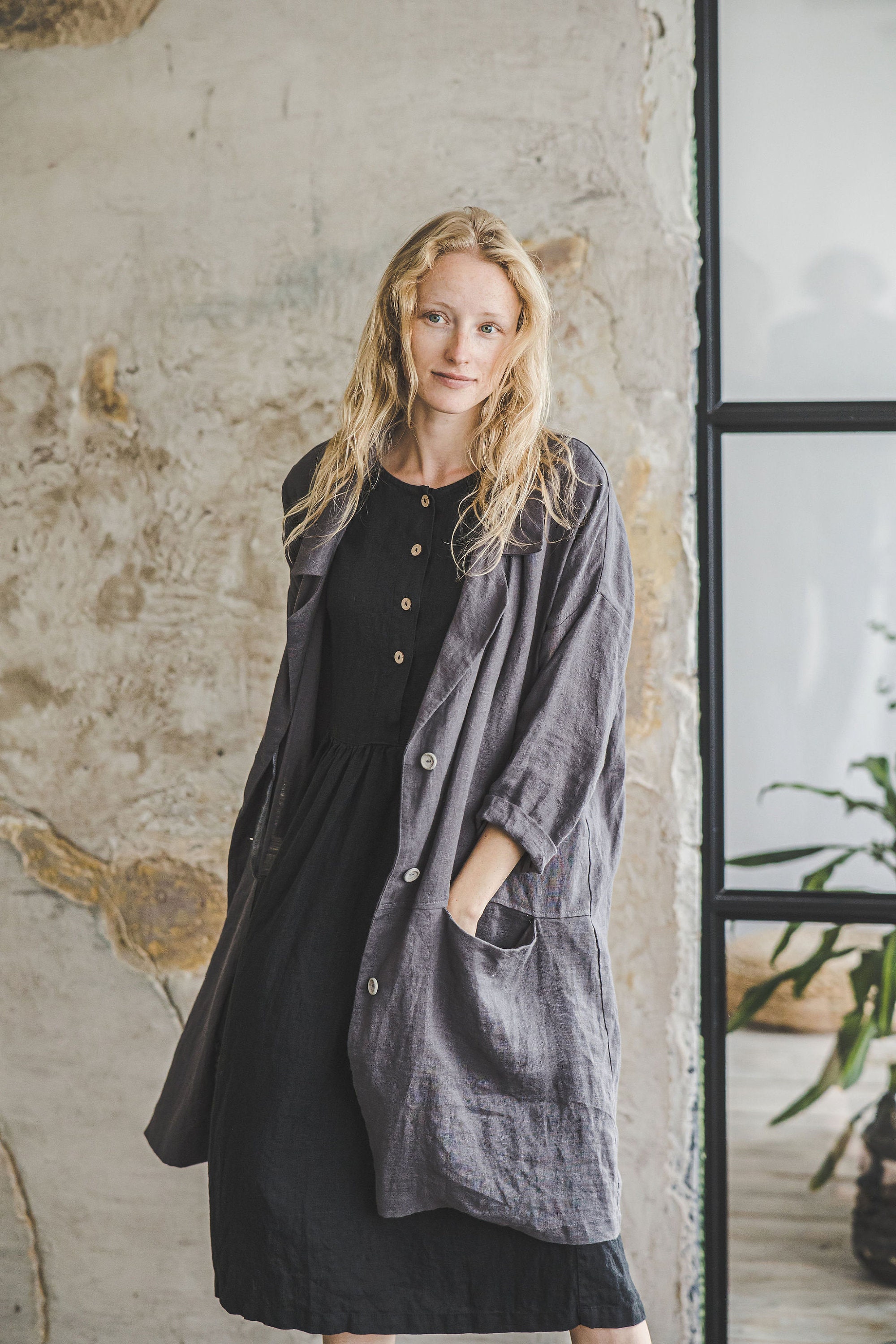 Linen Blazer With Pockets Oversize Linen Coat Loose Linen - Etsy