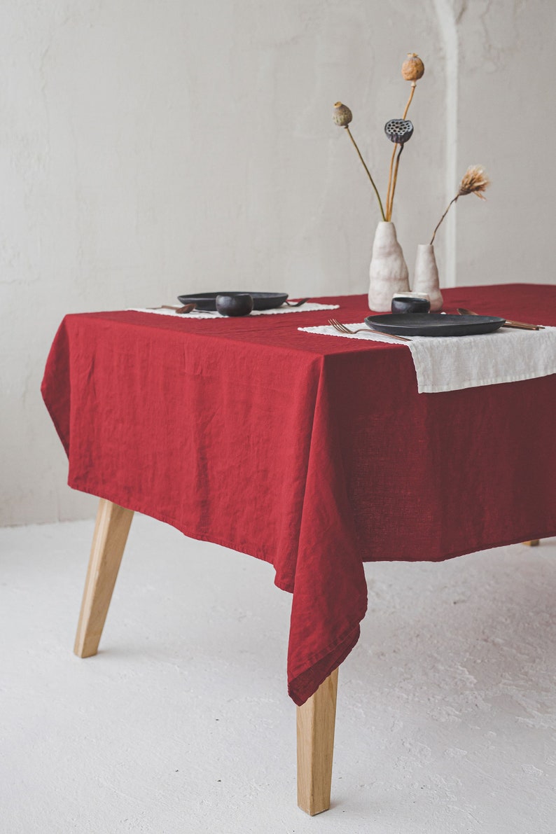 Ruby Red Tablecloth Ruby Red Linen Tablecloth: Handmade European Table Decor - Etsy