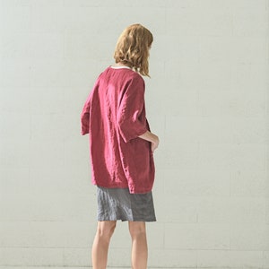 Linen Kimono Jacket, Drop Shoulder Sleeves Jacket, Oversized Linen Jacket, Japanese Style Linen Cardigan image 2