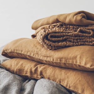Ensemble de draps en lin, Literie en lin lavé, Drap-housse en lin naturel, Drap plat en lin, 2 taies d'oreiller en lin, Draps en lin pour grand lit et très grand lit