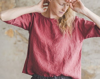 Minimalist Flax Linen Blouse, Everyday Simple Flax Blouse, Office Women Top