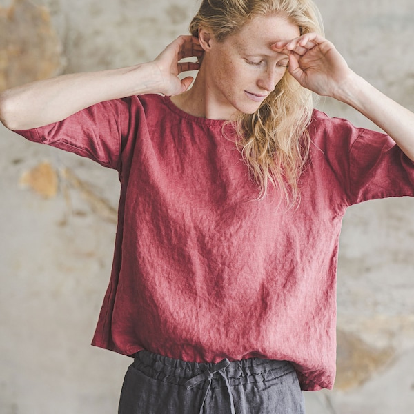 Minimalist Flax Linen Blouse, Everyday Simple Flax Blouse, Office Women Top