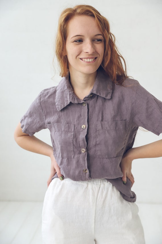 Short Sleeve Linen Shirt / Women Shirt 