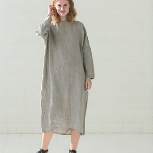 Oversize Linen Tunic Dress, Long Linen Dress, Maxi Linen Dress with Long Sleeves image 4