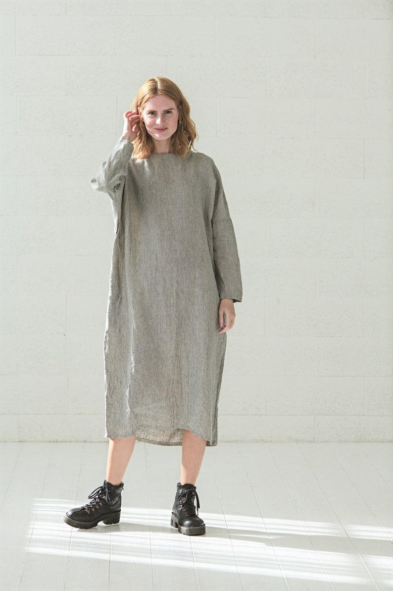 Oversize Linen Tunic Dress, Long Linen Dress, Maxi Linen Dress with Long Sleeves image 4