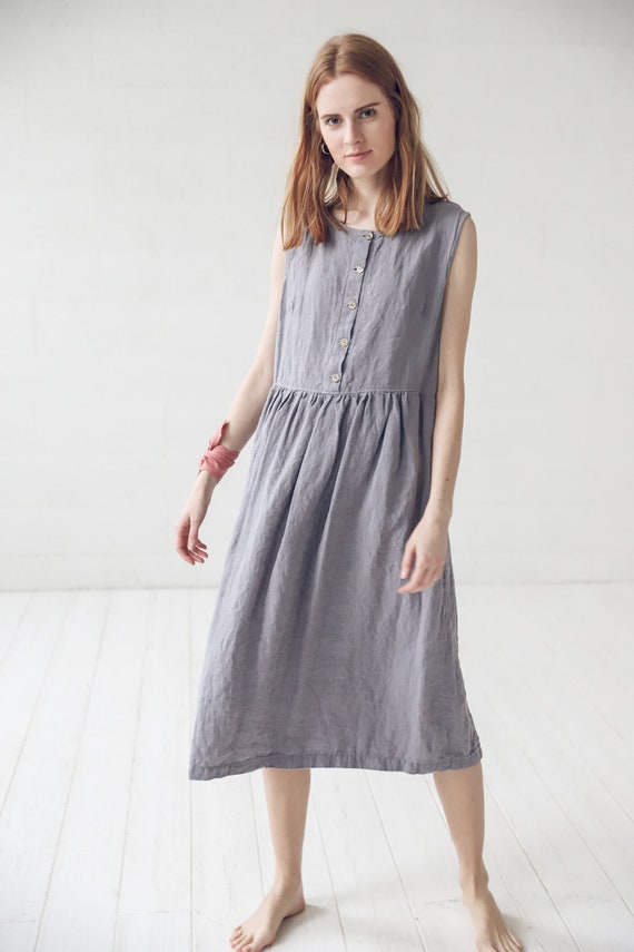 linen belted maxi dress Cotton Linen Sleeveless Belted Maxi Dress main image 0