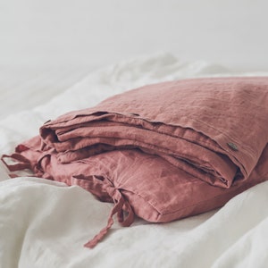 Natural Bed Linen Set with Ties, Linen Bedding Set, Duvet Cover with Buttons and Tie Pillowcase, Linen Gift Set