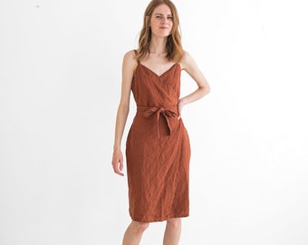 Wrap Linen Dress, Sleeveless Linen Summer Dress