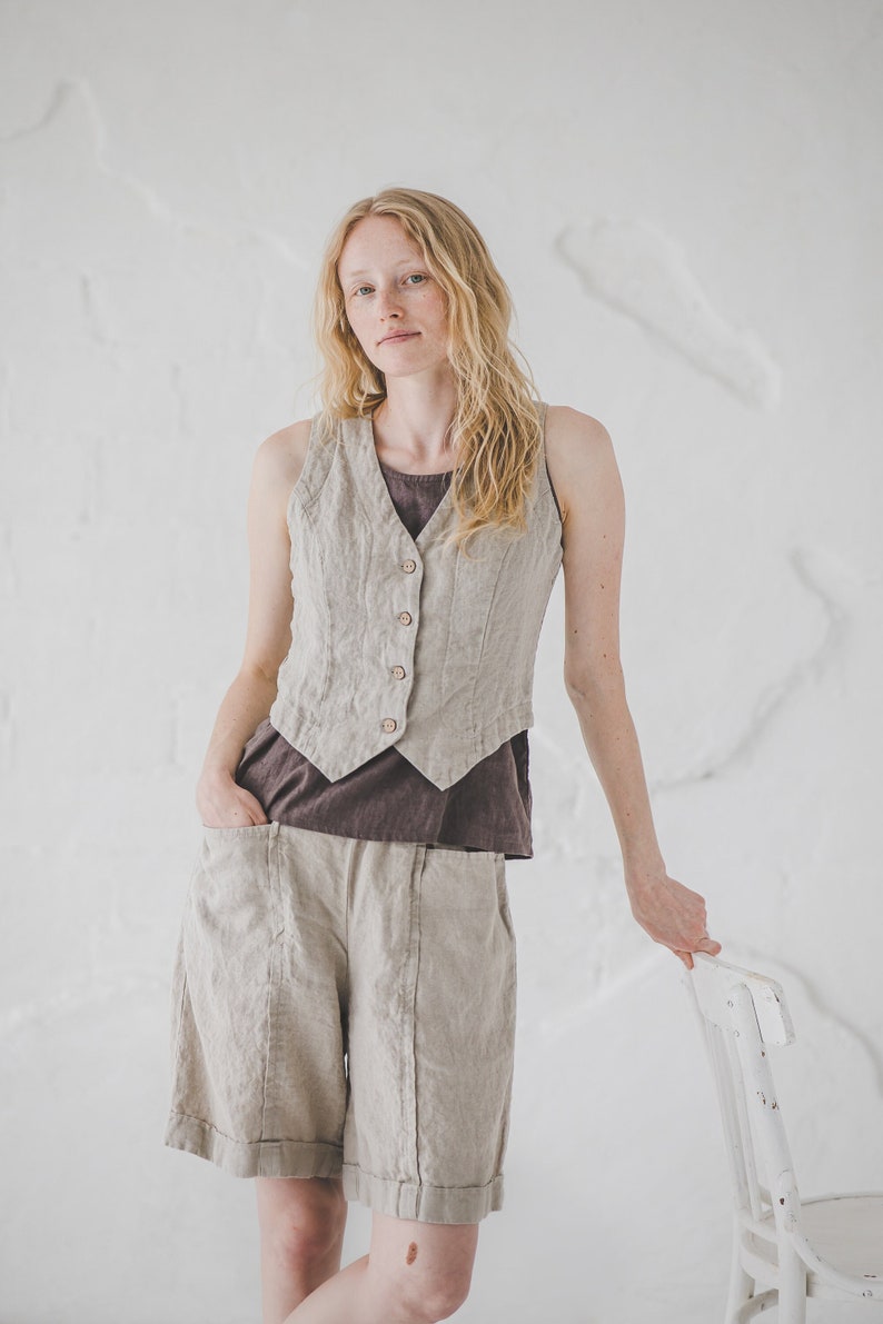 Classic Linen Vest With Back Ties / Classic Linen Sleeveless Coat / Classic Style image 1