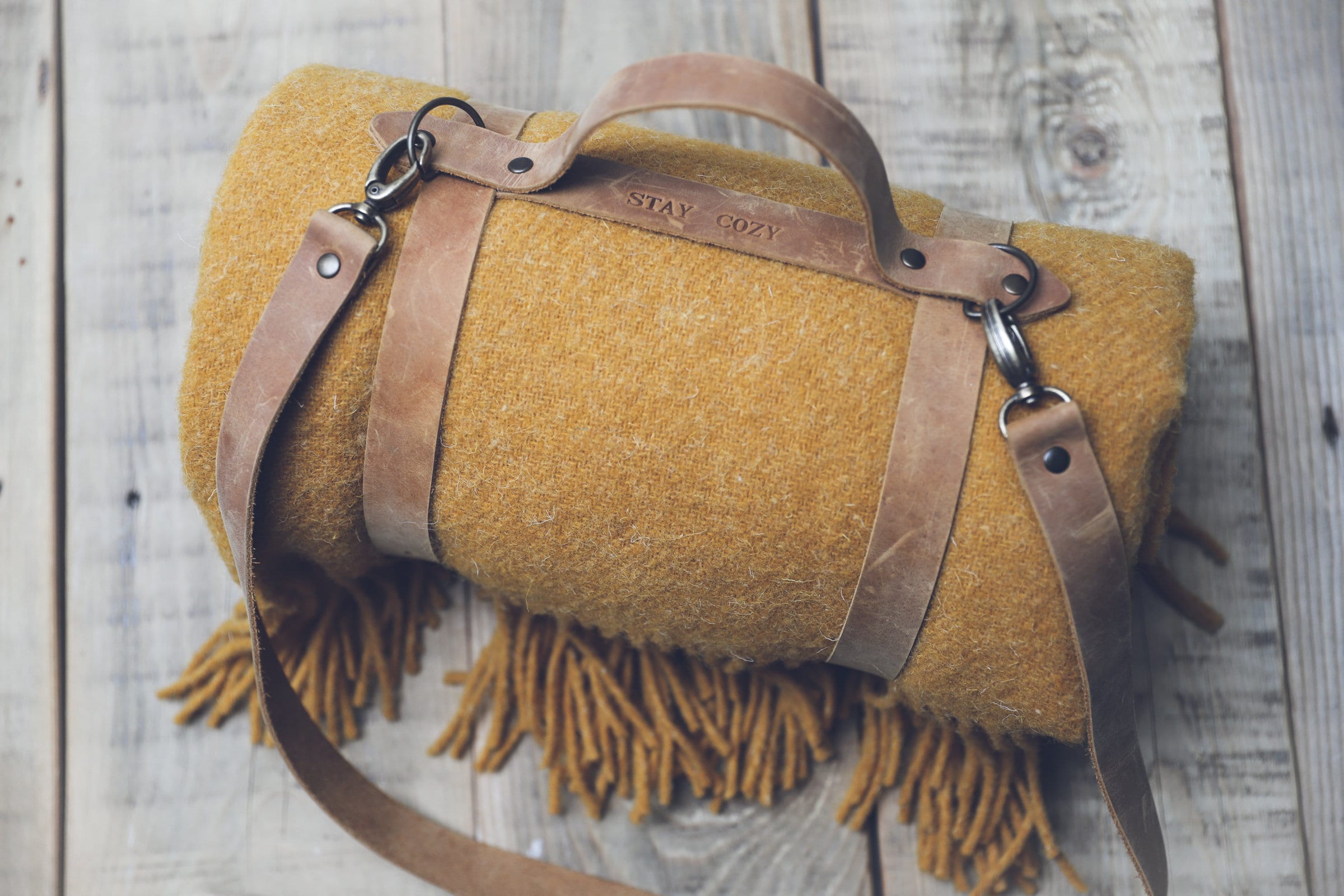 Customized Wool Throw Blanket With Leather Handle Strap 100 Etsy