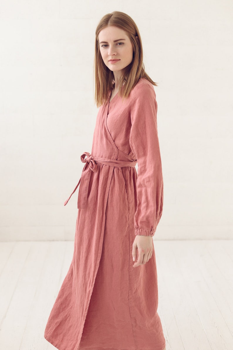 Maxi Wrap Linen Dress / Long Bridesmaids Linen Dress / Summer Women Dress image 2