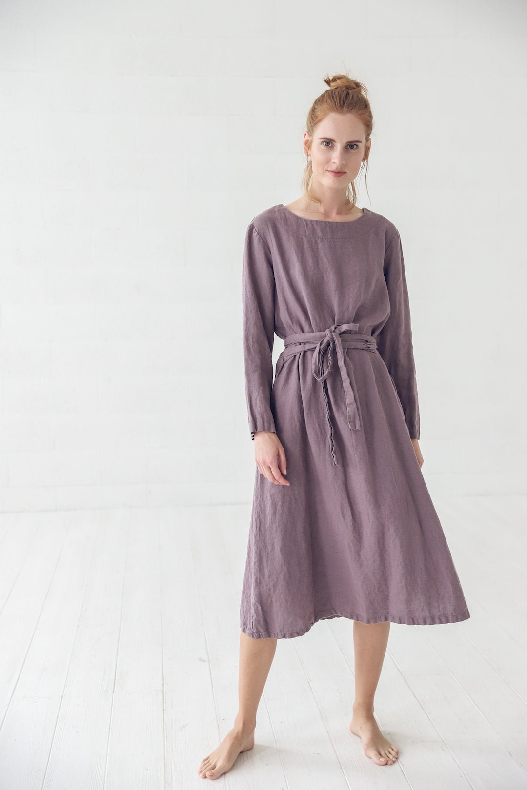 Linen Tie Belt Dress Long Linen Swing Dress Etsy