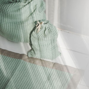 Linen Waffle Laundry bag Set Of 2, Bath Laundry Set, Absorbent Linen Storage Bag, Handmade Gift Idea image 2