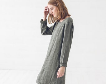 Simply Linen Tunic Dress, Long Sleeves Dress, Oversized Linen Tunic