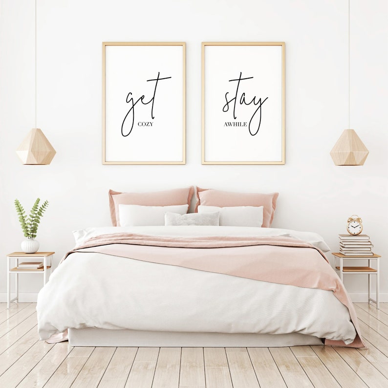 Guest Room Prints Get Cozy Stay Awhile Wall Art Guest | Etsy