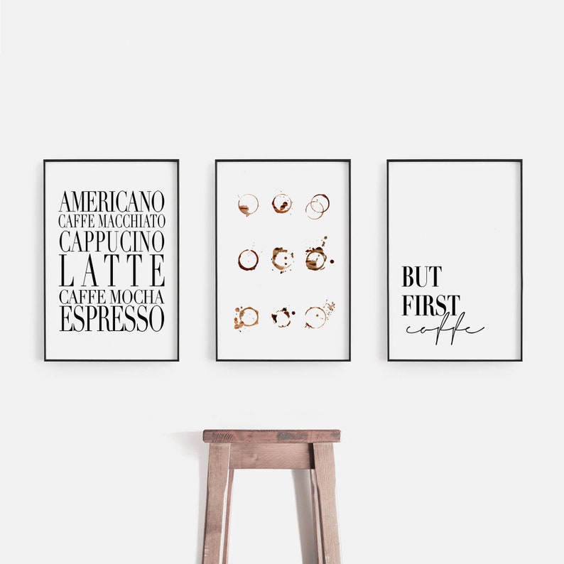 Coffee Stain Print Coffee Print Set Coffee Lover Printable Set of 3 Prints Coffee Wall Art Coffee Selection Wall Art Kitchen Wall Art