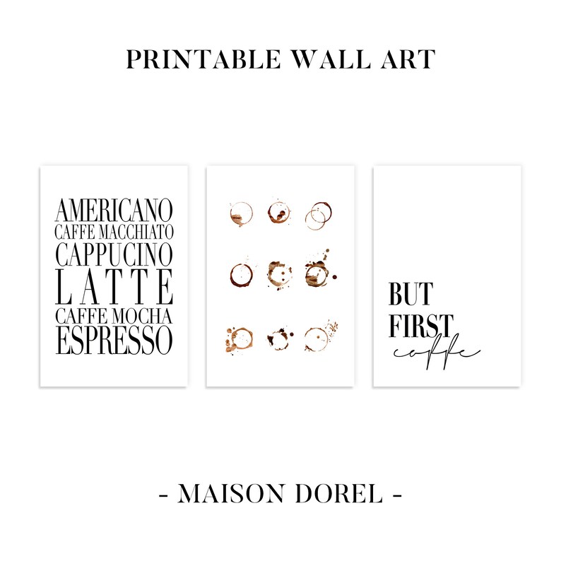 Coffee Stain Print Coffee Print Set Coffee Lover Printable Set of 3 Prints Coffee Wall Art Coffee Selection Wall Art Kitchen Wall Art