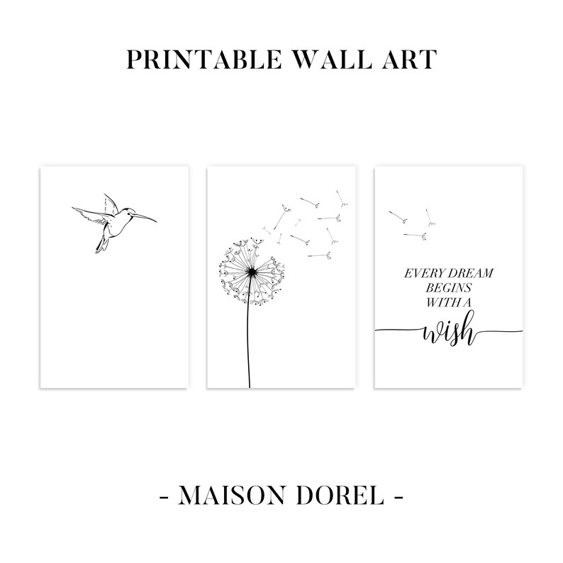 Dandelion Wall Art Set Of 3 Prints Dandelion Printable Etsy