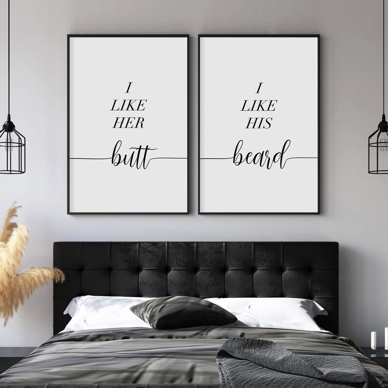 Set Of 2 Wall Art I Like His Beard I Like Her Butt Print Minimalist Instant Download Printable Wall Art