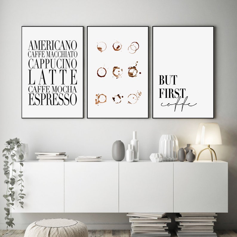 Coffee Stain Print Coffee Print Set Coffee Lover Printable Set of 3 Prints Coffee Wall Art Coffee Selection Wall Art Kitchen Wall Art