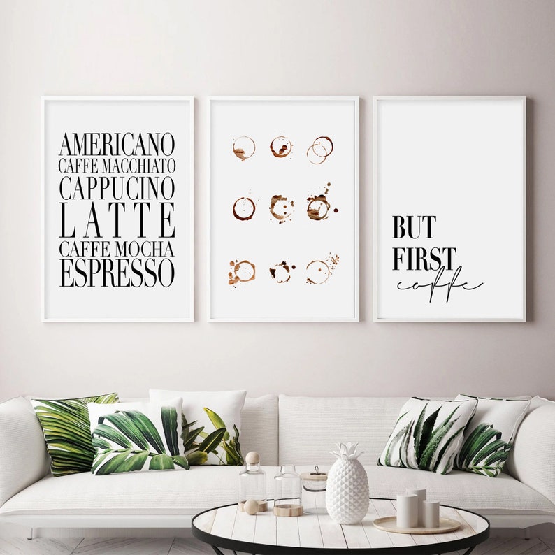 Coffee Stain Print Coffee Print Set Coffee Lover Printable Set of 3 Prints Coffee Wall Art Coffee Selection Wall Art Kitchen Wall Art