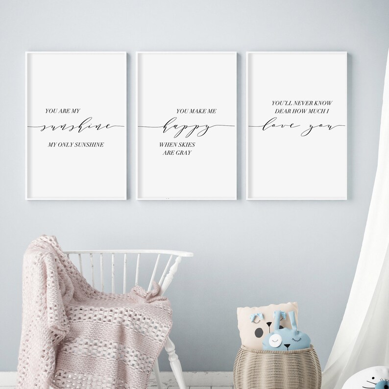 Digital Download Baby Nursery Decor Nursery Wall Art Set Of 3 Prints Nursery Decor You Are My Sunshine My Only Sunshine New Baby Gift