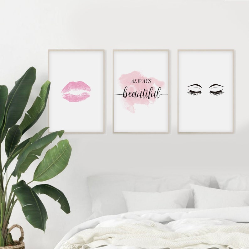 Makeup Wall Art Lips Wall Art Set of 3 Prints Lash Decor Etsy