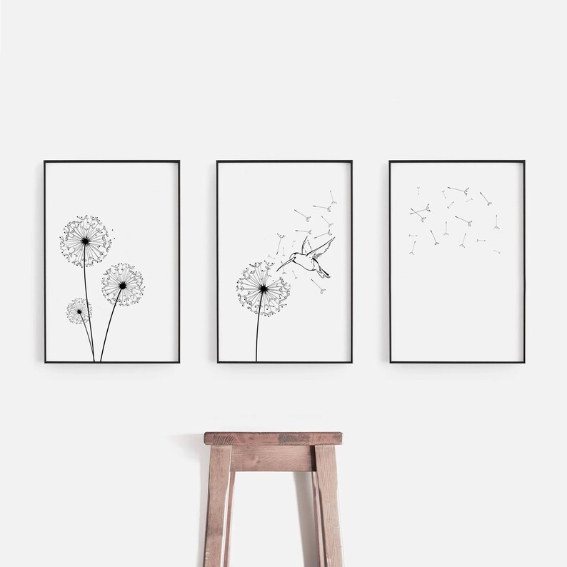 Dandelion Wall Art Set of 3 Prints Dandelion Printable Etsy