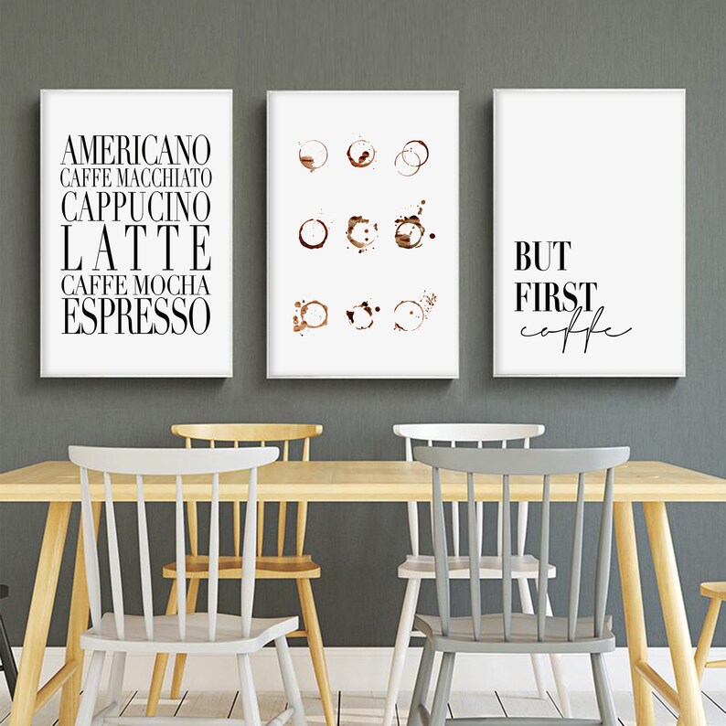 Coffee Stain Print Coffee Print Set Coffee Lover Printable Set of 3 Prints Coffee Wall Art Coffee Selection Wall Art Kitchen Wall Art