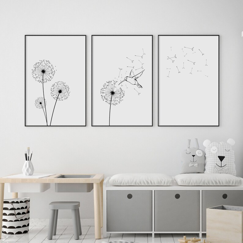Dandelion Wall Art Set of 3 Prints Dandelion Printable Etsy