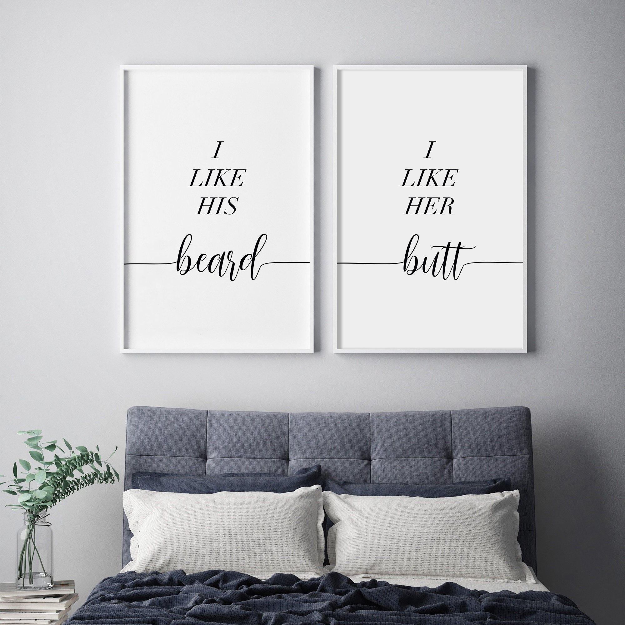 Set Of 2 Wall Art I Like His Beard I Like Her Butt Print Minimalist Instant Download Printable Wall Art