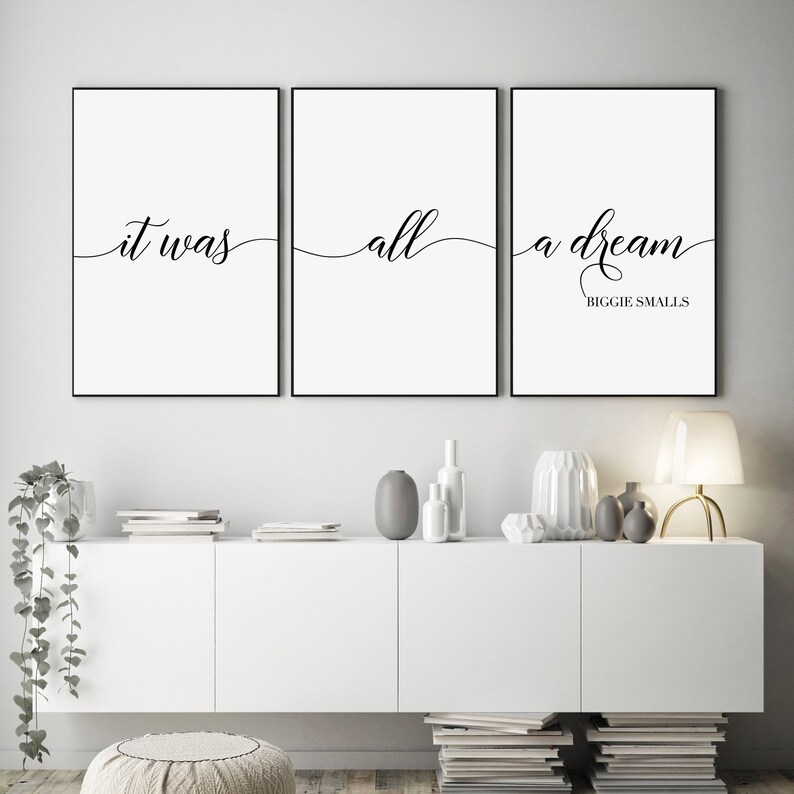 Rap Lyrics Wall Art Rapper Quote Hip Hop Notorious BIG Wall Quote It was all a dream Sign It Was All A Dream Biggie Smalls Print Set