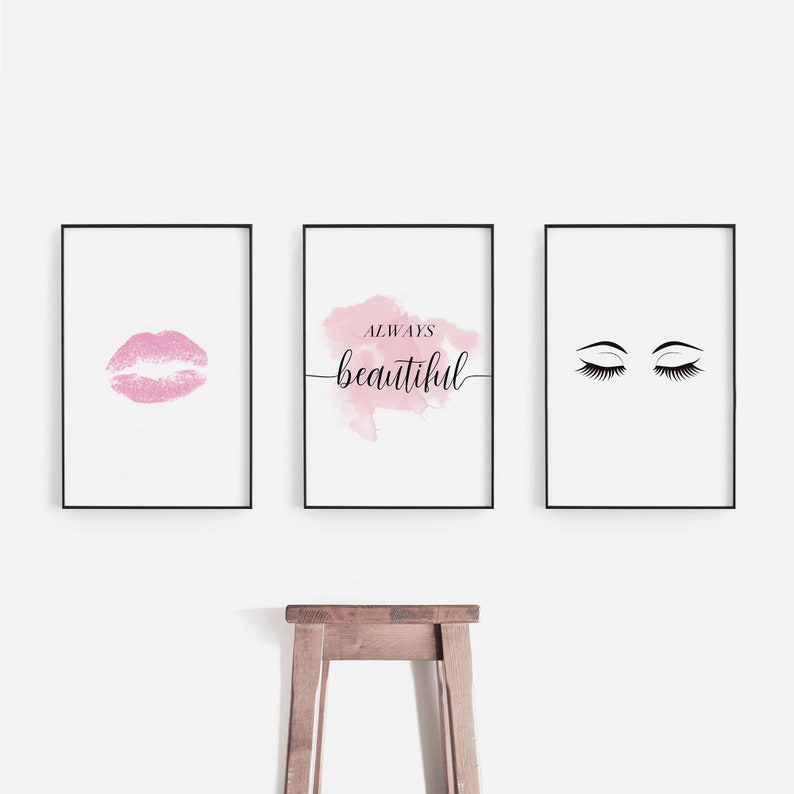 Makeup wall art Lips wall art Set Of 3 prints Lash decor Etsy