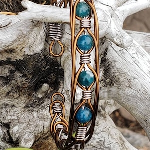 Blue Apatite stones beautifully held with copper wire to make this bracelet