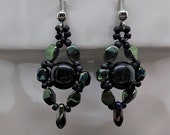 Metallic Green Black Dangle Earrings
