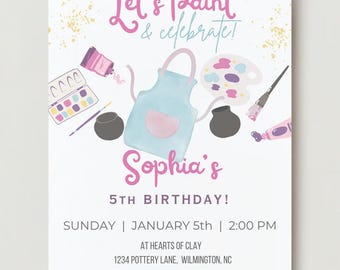 Artsy Birthday Invitation Template: Painting Pottery Party (Digital Download)