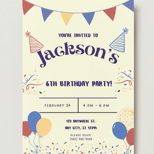 Kid&#39;s Birthday Invitation Editable - Birthday Invitation - Invitation Template -  Printable Invitation - Birthday Invitation